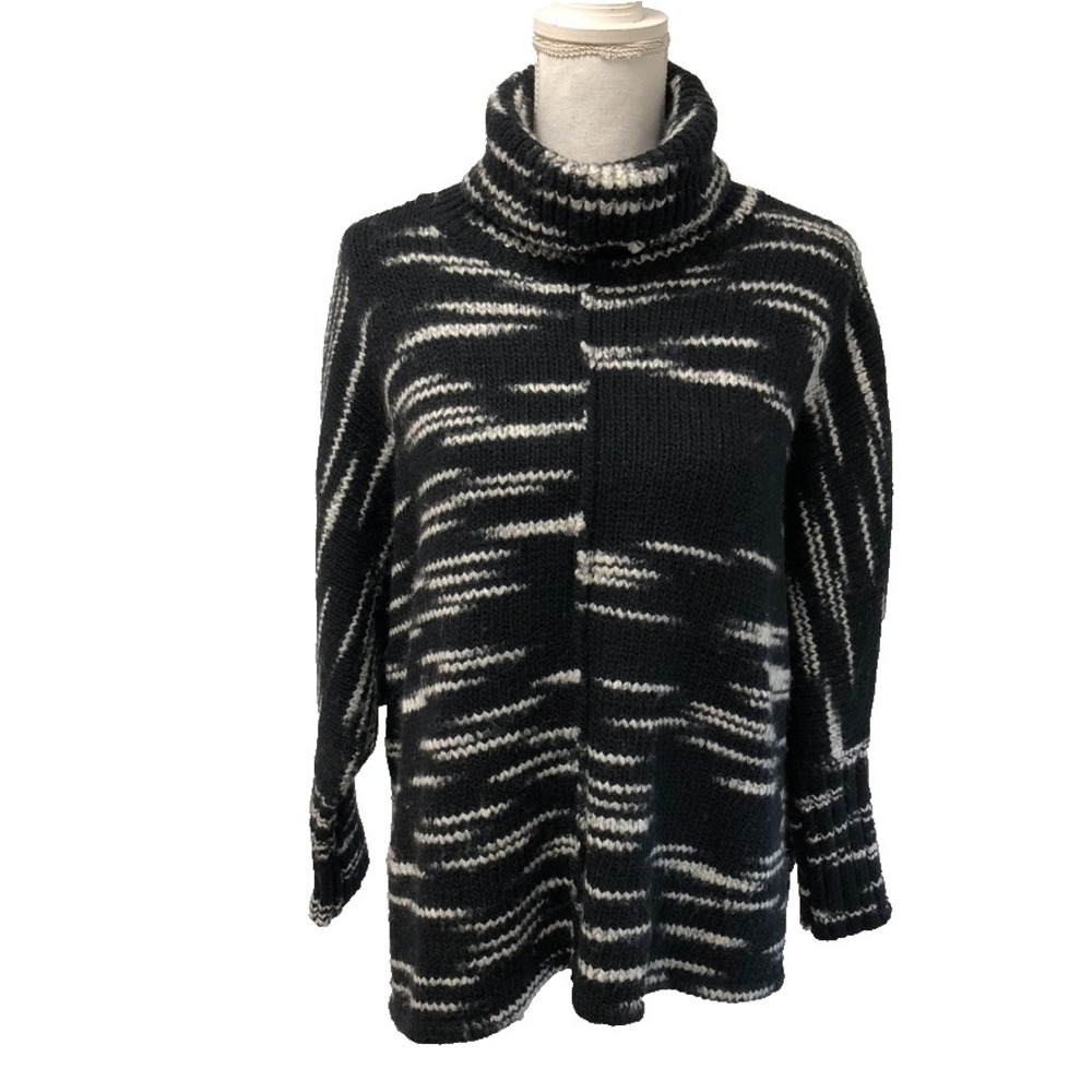 Intermix Sweater Jumper Womens Medium Large Black White Turtleneck Oversize Wool